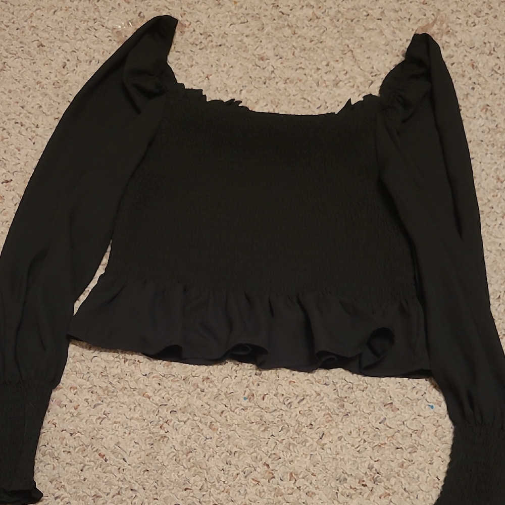 Shinestar Black Ruffled Blouse
